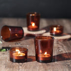 12pcs Assorted Amber Votive Candle Holders, Glass Candle Holder for for Fall Decor, Amber Tealight Candle Holder for Table Centerpiece, Wedding and Party Decor