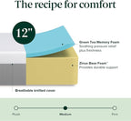 ZINUS 12 Inch Green Tea Essential Memory Foam Mattress [New Version], Twin, Fiberglass Free, Medium Feel, Breathable Airflow Memory Foam, Certified Safe Foams & Fabric, Mattress in A Box