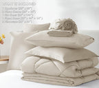 CozyLux Queen Comforter Set Oatmeal - Bed in a Bag Queen Size 7 Pieces, Luxury Soft Bed Set for All Seasons, Bedding Set with Down Alternative Comforter, Sheets, Pillowcases & Shams