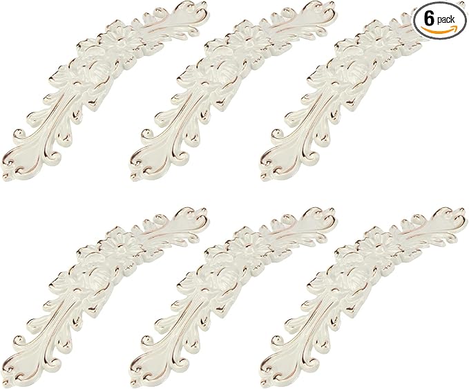 6Pcs 5" Hole to Hole Euro Rose Decorative Cabinet Pull Handles Ivory Vintage Kitchen Zinc Alloy Flower Drawer Dresser Vanity Nightstand Cupboard Wardrobe Pull Handles
