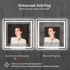 LED Mirror for Bathroom, 36x36 Inch, 3 Colors Dimmable CRI>90 Double Lights, Enhanced Anti-Fog, Hanging Plate Wall Mount Lighted Vanity Mirror