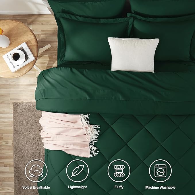 CozyLux Full Size Comforter Sets Emerald Green - 7 Pieces Bed in a Bag Full, Luxury Soft Bed Set for All Seasons, Bedding Set with Down Alternative Comforter, Sheets, Pillowcases & Shams