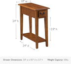 Leick Home Haven Ridge End Table, Solid Wood, 1 Storage Drawer, Bottom Display Shelf, Narrow, Easy-Assembly, Medium Oak, 24.0 in. L x 10.0 in. W x 24.0 in. H, 9017-MED