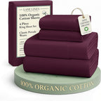 LANE LINEN 100% Organic Cotton Sheets King Size, Machine Washable Fully Elasticized Low Pill Fade Resistant Cotton Sheets, Soft & Comfy Percale Eco Friendly sábanas King - Windsor Wine