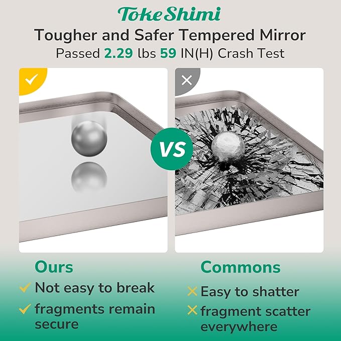 TokeShimi Brushed Nickel Bathroom Mirror,40x30 Large Bathroom Mirror Rectangle,Aluminum Vanity Mirror Bathroom Wall with Tempered Glass,Modern Mirror Framed(Horizontal/Vertical)