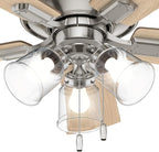 Hunter 42 inch Indoor Ceiling Fan with LED Lights and Pull Chain - Low Profile Mount Ceiling Fan, 5 Blades, For Bedroom, Living Room, or Kitchen, Quiet - Crestfield 52154, Brushed Nickel