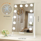 S'bagno Vanity Mirror with Lights, 12 Dimmable LED Bulbs, Detachable 10X Magnifying Mirror, Touch Control, USB Rechargeable, Tabletop Hollywood Lighted Makeup Mirror for Dressing Table,16''x12''