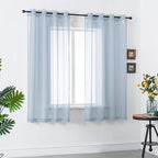 DUALIFE Dusty Blue Curtains 63 Inch Length for Bedroom Decor Set of 2 Panels Grommet Window Look Semi Sheer Volie Transparent Blue Sheer Curtains for Boys Room Living Room 52x63 Inches Long