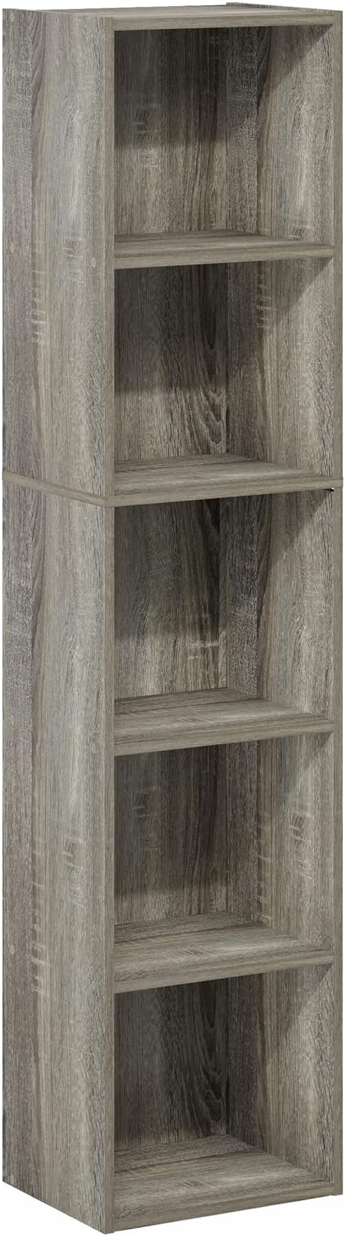 Furinno PASIR Book Shelf, 5-Tier Modern Bookshelf, Open Shelves Bookcase 9" x 12" x 52", for Living Room, Bedroom, Home Office, French Oak