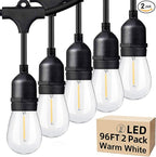 Lakumu Outdoor String Lights 96FT(48×2), Commercial Grade Heavy Duty Patio Lights with Dimmable S14 Shatterproof LED Bulbs, Linkable Waterproof Bistro Lights for Outside Deck Backyard Cafe Market
