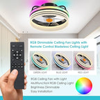 Flush Mount Ceiling Fan with Light - Small Low Profile Ceiling Fan,13" RGB Dimmable LED Bladeless Ceiling Fans, Modern Enclosed LED-RGB Ambient Light for Bedroom, Kids Room, Party