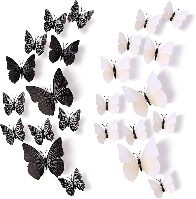 24pcs 3D Vivid Special Man-Made Lively Butterfly Art DIY Decor Wall Stickers Decals for Nursery, Bathroom, Office, 3D Crafts