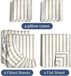 Split King 7 Piece Sheet Set - Comfy Breathable & Cooling - Soft Hotel Luxury Bedding Set w/ 8-16 Inch Deep Pockets - 1 Flat & 2 Fitted Sheet & 4 Pillowcases - Cozy & Wrinkle Free - Beige Stripes 2