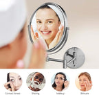 OVENTE 9" Wall Mounted Makeup Mirror with 1X/7X Magnification, Double Sided Magnifying Round Bathroom Vanity Mirror, 360° Swivel Design, Extendable and Folding Arm, Nickel Brushed MNLFW90BR1X7X