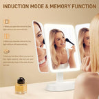 Vanity Mirror with Lights - Rechargeable Lighted Makeup Mirror | 1X/3X/5X Magnification, Smart Touch, 3 Colors Dimmable | Portable Trifold Mirror for Travel for Women and Girls