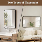 BEAUTYPEAK 24" x 36" Rectangular Aluminum Alloy Frame Wall Mounted Bathroom Mirror with Rounded Corners, Black