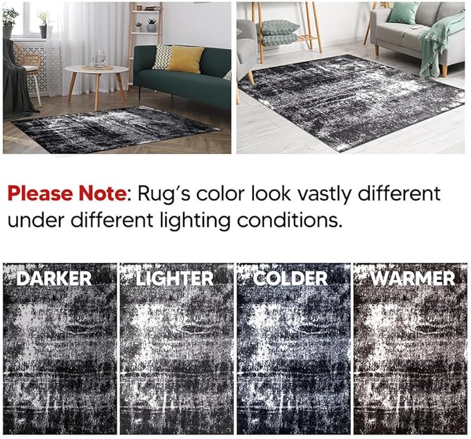 Keen Home Design Area Rugs - 9x12 Non-Shedding, Abstract Rugs for Kitchen, Living Room, Bedroom, Dining Room, Entryway - Size: 9'2" x 11'11", Abstract Black