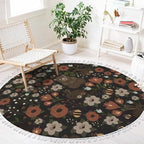 Round Rugs Bear Forest Bunny Rabbit Furry Animals Watercolor Flowers Scandinavian Boho Area Rug Linen and Cotton Carpet Meditation Rug Washable Hallway Runner Mat Accent Rug for Bedroom Bathroom 4ft