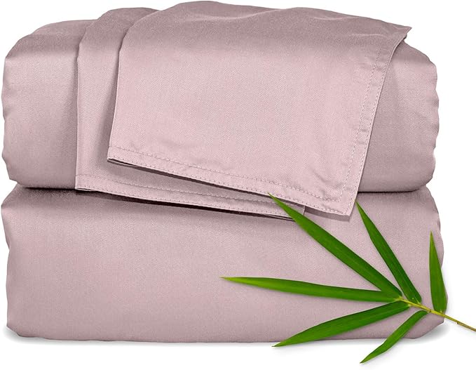 Pure Bamboo Queen Sheets, Genuine 100% Organic Viscose Derived from Bamboo Bed Sheet Set, Luxuriously Soft & Cooling, Double Stitching, Lifetime Quality Promise (Queen, Dusty Pink)