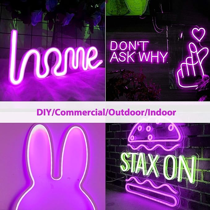 Lamomo LED Neon Lights Halloween, 16.4ft Purple LED Strip Light, 12V 0.39In/Cut Silicone Waterproof DIY Neon Rope Light for Bedroom Indoor Outdoor Decoration（Power Adapter not Included）