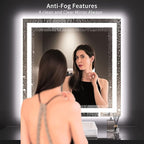 LOAAO 36X36 LED Bathroom Mirror with Lights, Anti-Fog, Dimmable, Backlit + Front Lit, Lighted Bathroom Vanity Mirror for Wall, Memory Function, Tempered Glass, Safe to Use, ETL Listed