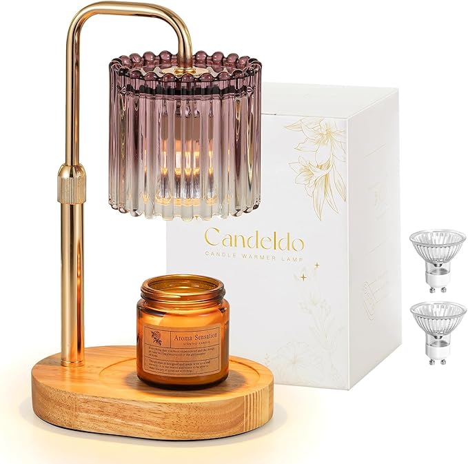 Candle Warmer Lamp with Timer: Purple Candle Warming Lamp with 2 Bulbs Height Adjustable Wax Melt Dimmable Bedroom Decor for Women