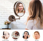 OVENTE 9" Wall Mounted Makeup Mirror with 1X/7X Magnification, Double Sided Magnifying Round Bathroom Vanity Mirror, 360° Swivel Design, Extendable and Folding Arm, Antique Bronze MNLFW90ABZ1X7X