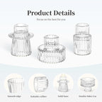 Taper Votive Candle Holder for Pillar Candles Tealight, Candlestick Holder for Wedding Christmas Tea Party, Boho Ribbed Vintage Crystal Glass Table Centerpiece Decor, Bulk Set of 6 (Clear)