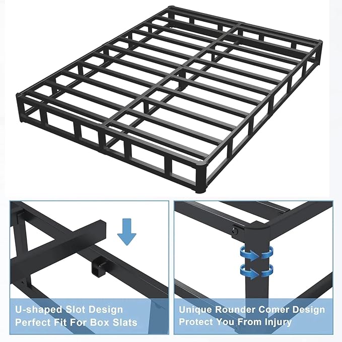 Queen Box Spring - 7 Inch High Profile Box Spring for Queen Bed, Sturdy Metal Frame Mattress Foundation, Easy Assembly, Quiet & Noise-Free