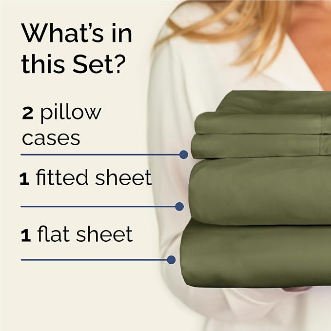 Twin XL 4 Piece Sheet Set - Comfy Breathable & Cooling - Ultra Soft Hotel Luxury Bedding Set w/ 8-16 Inch Deep Pockets - 1 Flat & 1 Fitted Sheet & 2 Pillowcases - Wrinkle Free & Easy Care - Sage Green