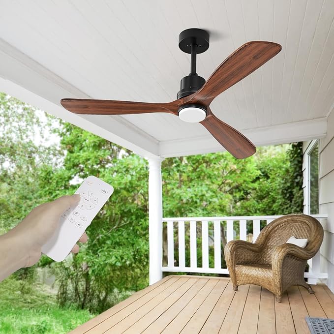Obabala 42inch Ceiling Fans with Lights and Remote 3 Wood Blades Outdoor Ceiling Fans Noiseless Reversible DC Motor Modern Ceiling Fan for Patios Indoor Outdoor (Walnut, 42IN)