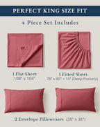LANE LINEN 100% Organic Cotton Bedsheets King Size Bed, Soft & Comfy Luxury Hotel Style Percale Cooling Sheets King Size, Oeko Tex Certified Sustainably Produced Cotton Sheets- Mineral Red