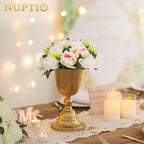NUPTIO Pcs of 10 Fake Flower Ball Arrangement Bouquet,15 Heads Plastic Roses with Base, Suitable for Our Store's Wedding Centerpiece Flower Balls for Centerpieces Home Décor (Pink Champagne & White)