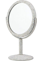 TISHAA Bling Makeup Vanity Mirror - Luxury Stand Double Sided Mirror Crystal Rhinestone Portable Desk Bathroom Bedroom (2X Magnification)