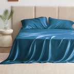 Love's cabin Satin Queen Sheets Set - 4 Piece Teal Silky Bed Sheets with Deep Pocket, Luxury Silk Feel Satin Queen Size Sheet Set (1 Flat Sheet,1 Fitted Sheet,2 Pillow Cases)