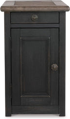Signature Design by Ashley Tyler Creek Rustic Chair Side End Table with Pull-Out Tray & USB Ports, Brown