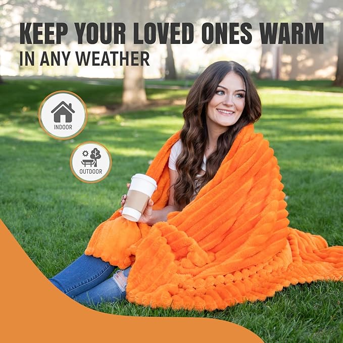 GO Premium Ultra Soft Twin Blanket for Couch - Orange Fleece Blanket for Living Room, Bedroom, Home Decor - Small Couch Blanket for Men, Women (60x80 Inches)