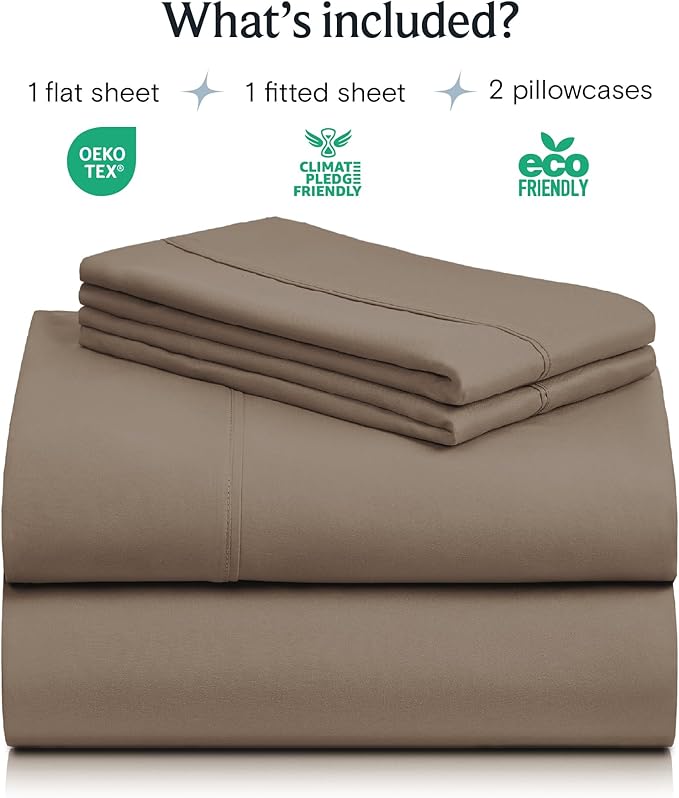 LuxClub 4 PC King Sheet Set, Deep Pockets Wrinkle Free Cooling Bed Sheets Hotel Bedding for Women, Men, Kids & Teens, Includes 1 Fitted Sheet, 1 Flat Sheet and 2 Pillowcases - Silky Soft Dark Khaki