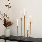 Perfnique 5-Candle Iron Candelabra, 17 Inch Antique Brass Gold Candle Holder, Hand-Forged Cast Gold Candle Holder for Wedding, Event, Christmas & Dining, Table Centerpiece Décor