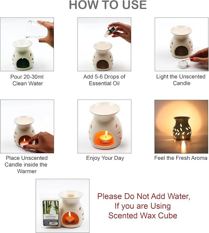 Hosley Elegant Ceramic Oil Warmers with Leaf Pattern and Speckle Design 4.5 Inches High Tealight Compatible for Aromatherapy and Home Decor Set of 3