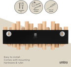 Umbra Picket 5 Hooks, Wall-Mounted Rail, Doubles as Art, Beveled Pine Wood Dowels, Natural Finish