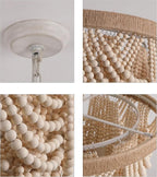 Q&S Boho Wood Beaded Chandelier,Farmhouse Coastal Large Bohemia 5 Lights for Dining Room Kitchen Living Room Entryway Foyer Hotel W19.9 UL Listed
