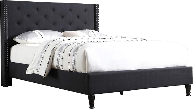 Home Life Premiere Classics Cloth Black Linen 51" Tall Headboard Platform Bed with Slats King - Complete Bed 5 Year Warranty Included 007