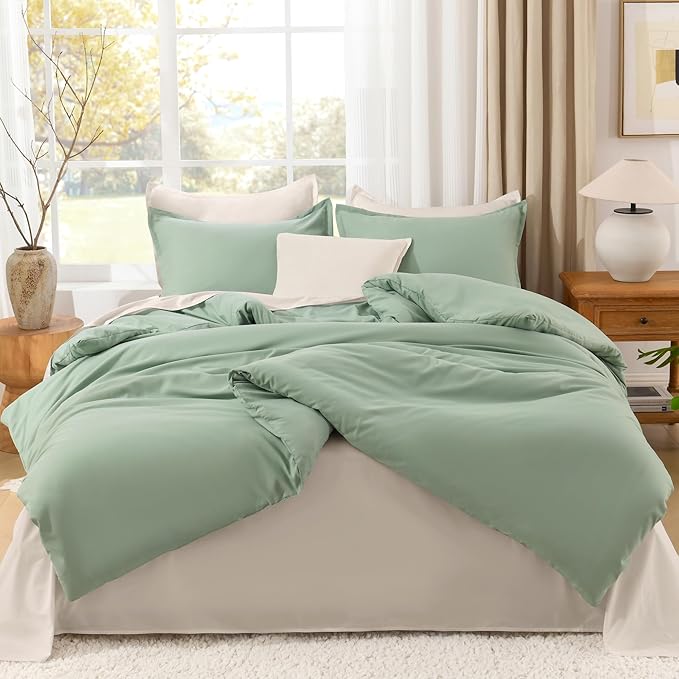 Litanika Comforter Full Size Set Sage Green, 3 Pieces Lightweight Bed Set, Solid Bedding Comforters Sets, Soft All Season Down Alternative Quilt Blanket