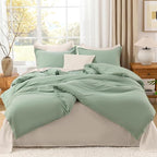 Litanika Queen Comforter Set Sage Green, 3 Pieces Lightweight Comforters Queen Size Solid Bedding Comforters Sets, Down Alternative Comforter Bed Set Quilt Blanket