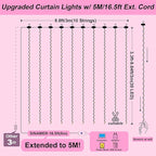 Pink Curtain Light for Bedroom, 300 LED 9.8ft x 9.8ft Window Fairy Curtain String Light with 16 Hooks, 8 Models Remote Control for Wedding Party Home Garden Indoor Decorations