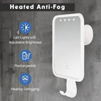 Wall-Mounted Heated Anti-Fog LED Shower Mirror for Shaving – Large Size with Razor Holder