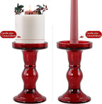 GMWD 3 Pcs Red Glass Candle Holder Set Clear, Christmas Candlesticks Holders Pillar Taper Candles Tealight Stand for Wedding Centerpieces Home Decorations Dining Table