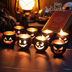 Set of 8 Halloween Candle Holder, Tealight Grimace Holder, Black Votive Candlesticks for Table Centerpieces Party Decoration