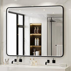 43X36 Inch Black LED Bathroom Mirror with Lights,Metal Frame Lighted Vanity Mirror,Anti Fog,Dimmable(Horizontal/Vertical)